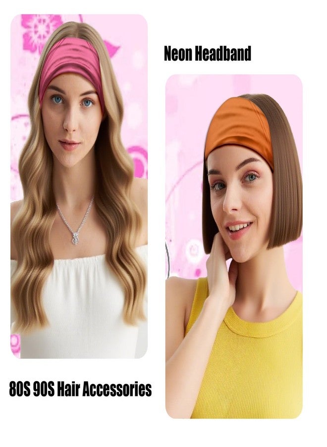 CZMZHFC 4 Pcs 80s 90s Neon Headband for Women,Non-Slip Sports Headbands,Elastic Fluorescent Turban Hair Bands,Neon Accessories,Vintage Fashion Sweatbands for Party Yoga Hiking Cycling Running (Style B) - Image 5